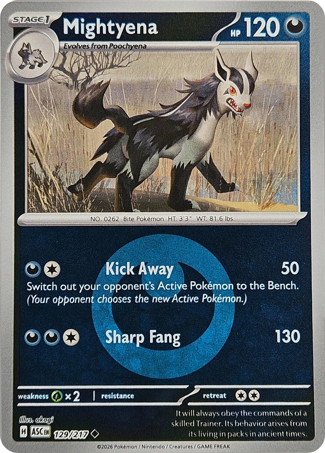 mightyena pokemon card TCG: - 129/217 (Energy Symbol Pattern) [ASC amass Ability — Hustle Bark Drednaw VMAX Pokémon TCG Color:Midnight Black