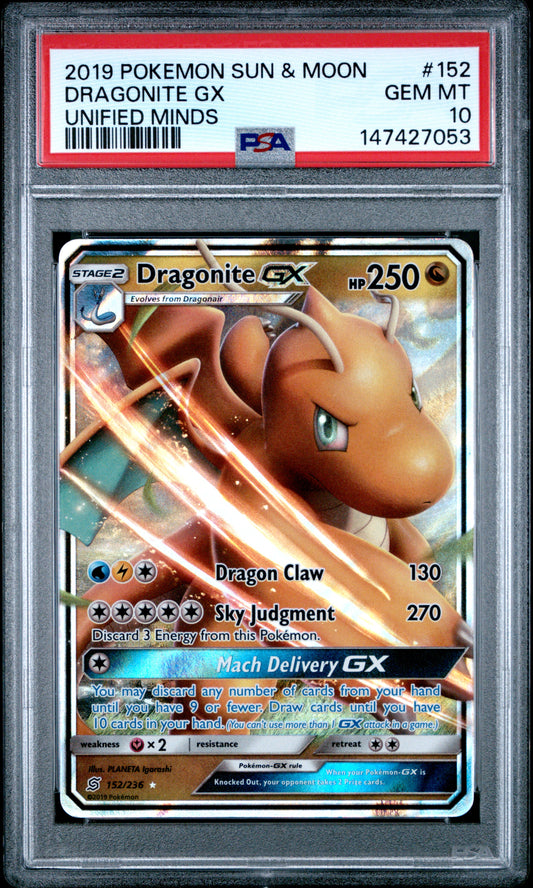 Pokemon TCG: Dragonite GX 152/236 - Unified Minds [PSA 10]