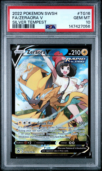 2022 POKEMON SWORD & SHIELD SILVER TEMPEST #TG16 FA/ZERAORA V SILVER TEMPEST (PSA 10)