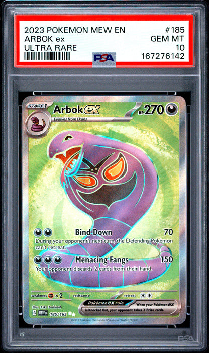 2023 POKEMON MEW EN-151 #185 ARBOK ex ULTRA RARE (PSA 10)