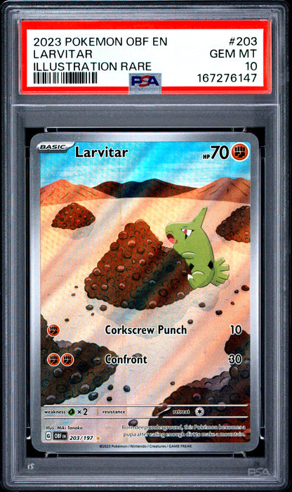 2023 POKEMON OBF EN-OBSIDIAN FLAMES #203 LARVITAR ILLUSTRATION RARE (PSA 10)