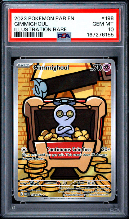 2023 POKEMON PAR EN-PARADOX RIFT #198 GIMMIGHOUL ILLUSTRATION RARE (PSA 10)