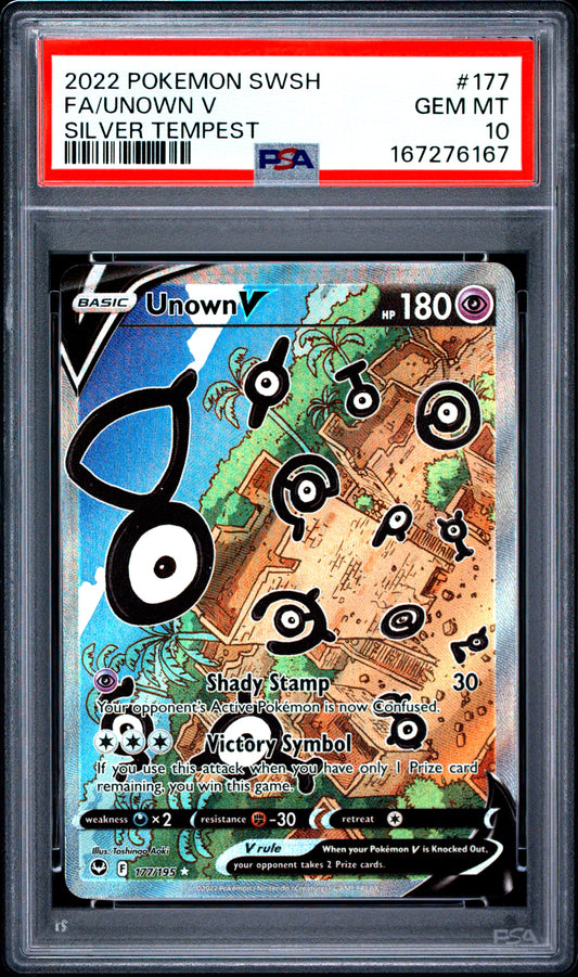 2022 POKEMON SWORD & SHIELD SILVER TEMPEST #177 FA/UNOWN V SILVER TEMPEST (PSA 10)