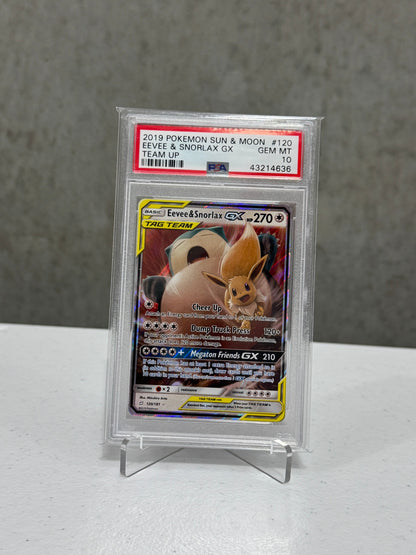 Pokemon TCG: 2019 POKEMON SUN & MOON TEAM UP #120 EEVEE & SNORLAX GX TEAM UP [PSA 10]