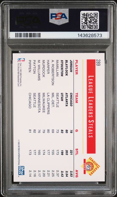 1993 HOOPS #289 STEALS LEADERS JORDAN/BLAYLOCK/STOCKTON [PSA 8]