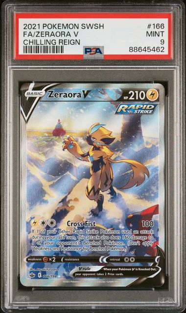 2021 POKEMON SWORD & SHIELD CHILLING REIGN #166 FA/ZERAORA V CHILLING REIGN [PSA 9]
