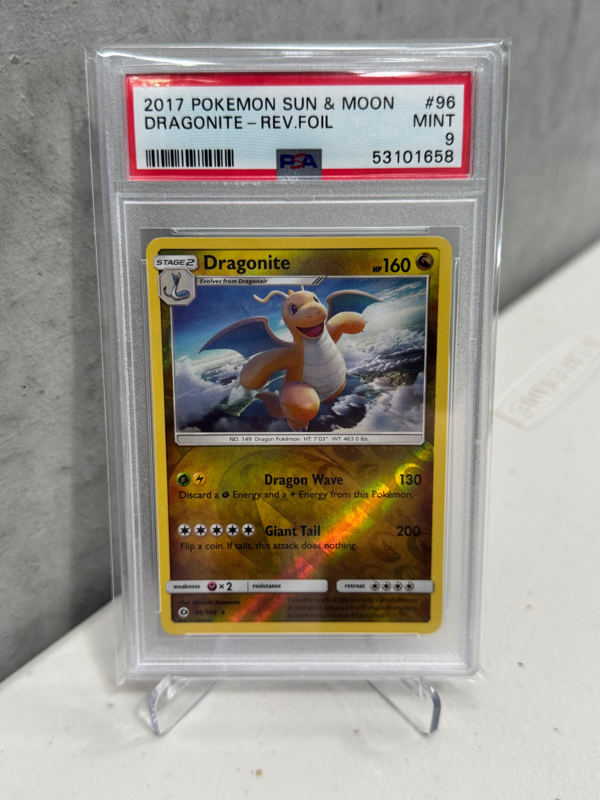 2017 POKEMON SUN & MOON #96 DRAGONITE-REV.FOIL (PSA 9)