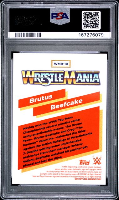 2026 TOPPS CHROME WWE WRESTLEMANIA RECALL #WMR-10 BRUTUS BEEFCAKE WM RECALL-AQUA REFRACTOR [PSA 9]