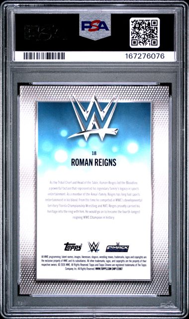 2026 TOPPS CHROME WWE #18 ROMAN REIGNS BLUE MINI DIAMONDS [PSA 9]