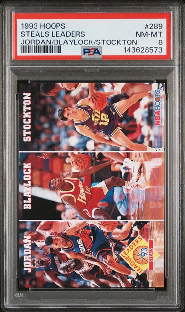 1993 HOOPS #289 STEALS LEADERS JORDAN/BLAYLOCK/STOCKTON [PSA 8]