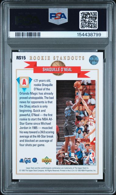 1992 UPPER DECK ROOKIE STANDOUTS #RS15 SHAQUILLE O'NEAL ROOKIE STANDOUTS [PSA 8]